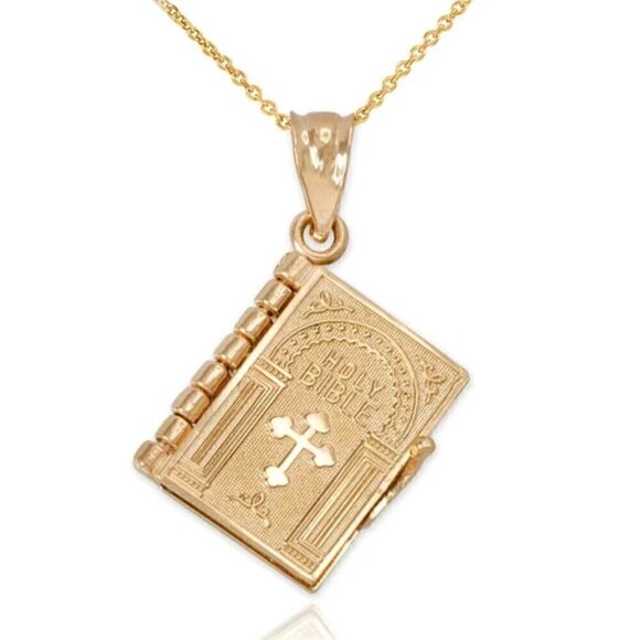 Holy Bible with The Lord's Prayer Necklace / Pendant #1107 (gold tone) - Picture 3 of 9